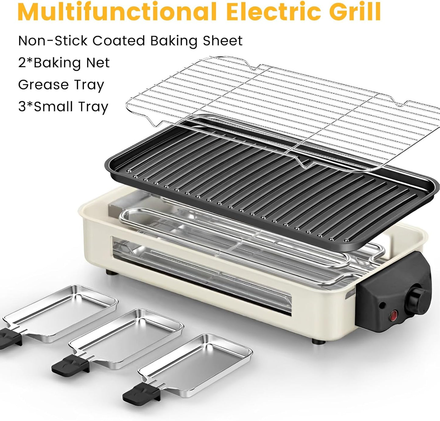 Indoor Electric Grill – Grill Flavor, No Smoke, Non-stick