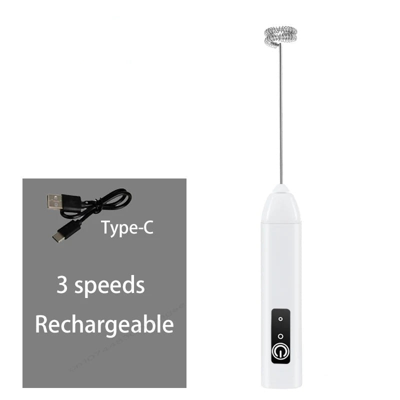 Type-C Rechargeable Milk Frother – Stainless Steel Handheld Mixer for Coffee, Lattes, and More