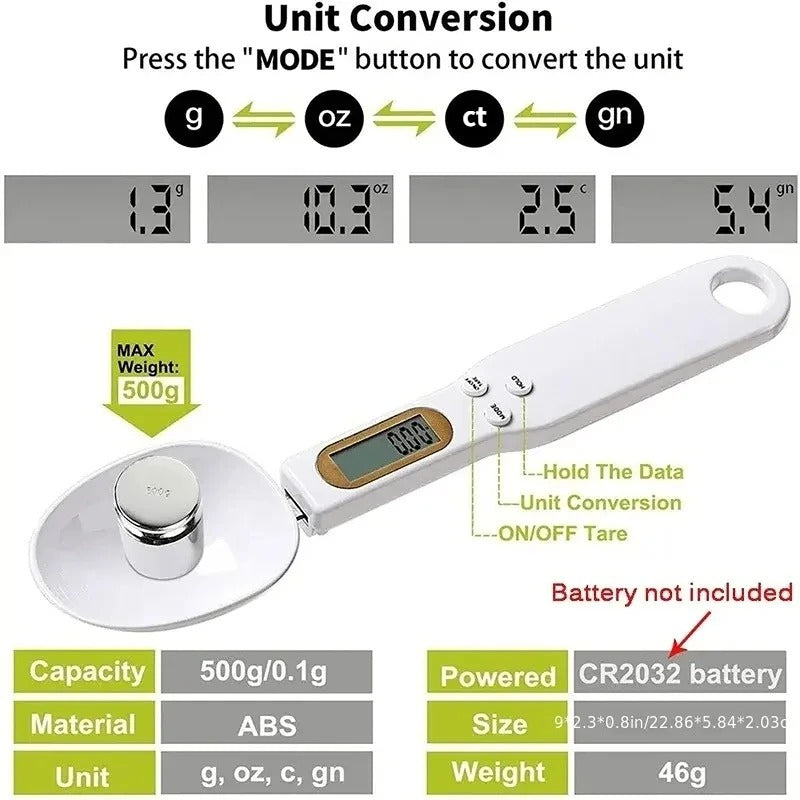 Mini Spoon Food Scale Digital Kitchen Electronic LCD Food Scale (0.1ā500g)