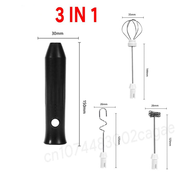Type-C Rechargeable Milk Frother with USB-C cable, Type-C Rechargeable Milk Frother creating coffee foam, Type-C Rechargeable Milk Frother stainless steel body, Type-C Rechargeable Milk Frother portable handheld design, Type-C Rechargeable Milk Frother frothing cup of latte