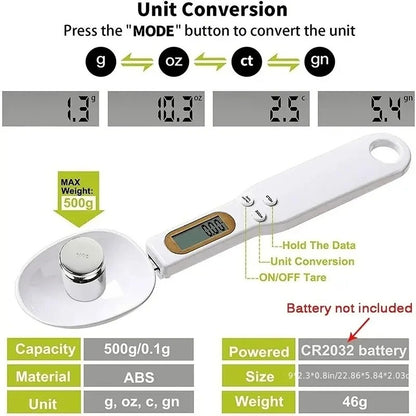 Mini Spoon Food Scale Digital Kitchen Electronic LCD Food Scale (0.1–500g)