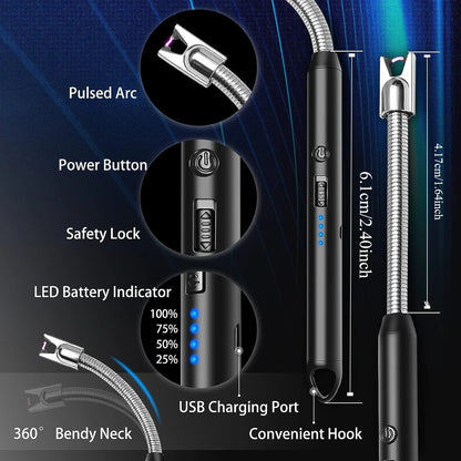 Rechargeable Windproof Arc Lighter – Flexible Neck, Flameless, USB Powered