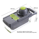 Multifunctional Vegetable Chopper with 8 blades, Multifunctional Vegetable Chopper and 1.2 L container, Multifunctional Vegetable Chopper slicing vegetables, Multifunctional Vegetable Chopper non-slip base in kitchen, Multifunctional Vegetable Chopper dishwasher-safe parts