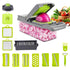 Multifunctional Vegetable Chopper with 8 blades, Multifunctional Vegetable Chopper and 1.2 L container, Multifunctional Vegetable Chopper slicing vegetables, Multifunctional Vegetable Chopper non-slip base in kitchen, Multifunctional Vegetable Chopper dishwasher-safe parts